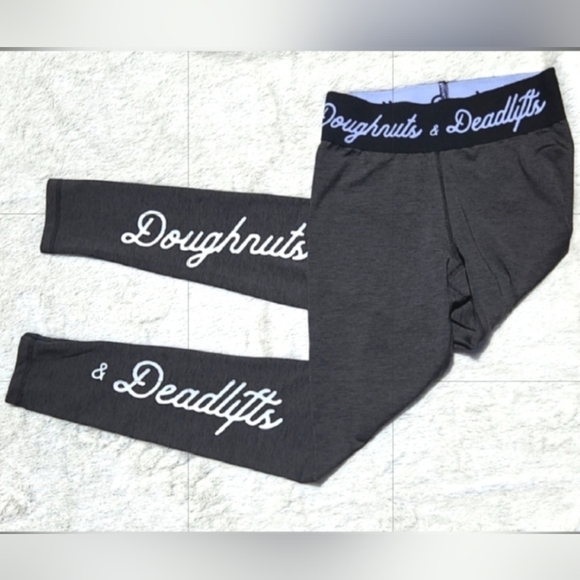 Doughnuts & Deadlifts Pants - Doughnuts & Deadlifts Dark Gray High Rise Logo Workout Tights XS